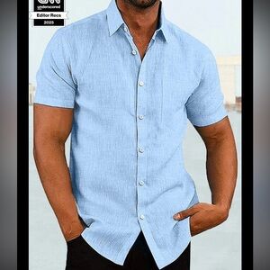 Casual Light Blue Short-Sleeve Button-Down Shirt